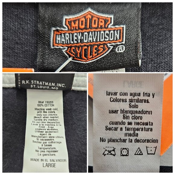 Harley-Davidson V-Neck Shirt Women L Black 100% Cotton Short Sleeve Fire IL NEW - Picture 6 of 11